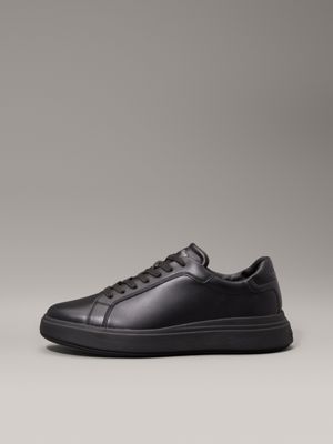 triple black leather trainers for men calvin klein