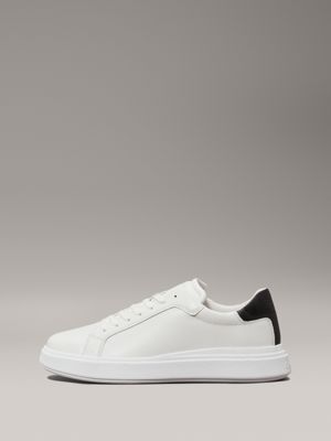 white / black leather trainers for men calvin klein