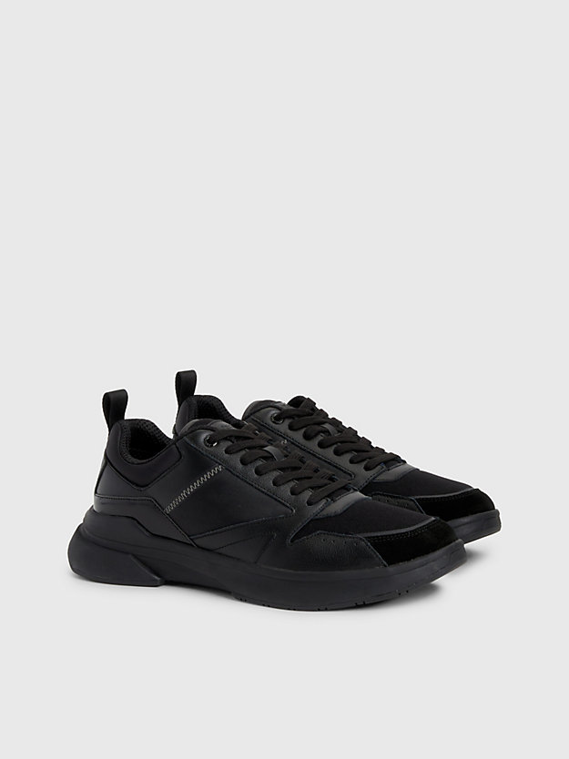 black/magnet leather trainers for men calvin klein