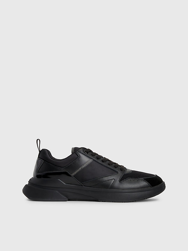 black/magnet leather trainers for men calvin klein