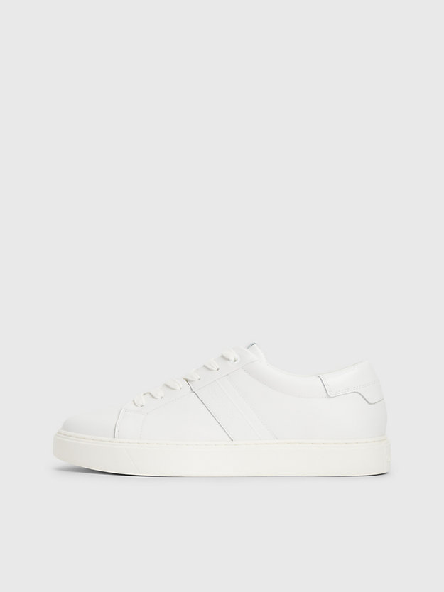 TRIPLE WHITE Leather Trainers for men CALVIN KLEIN
