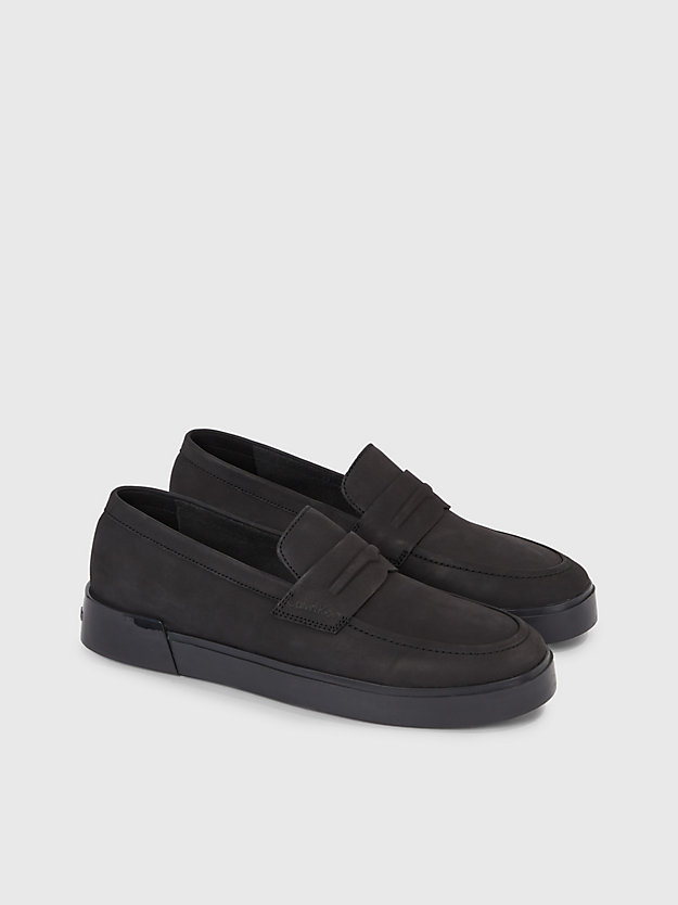 triple black leather loafers for men calvin klein