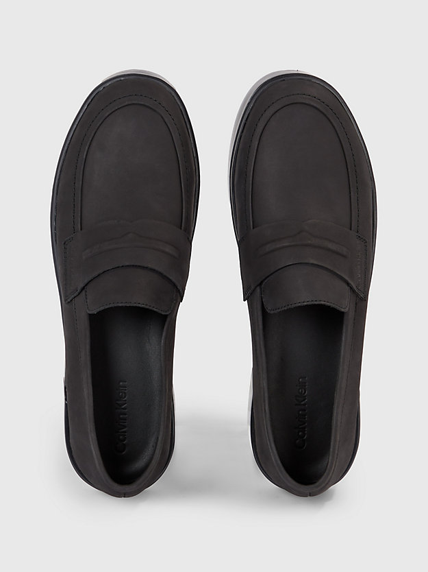 triple black leather loafers for men calvin klein