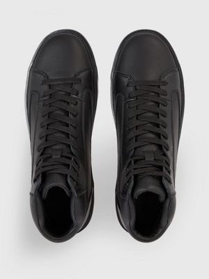 mens black leather high top trainers
