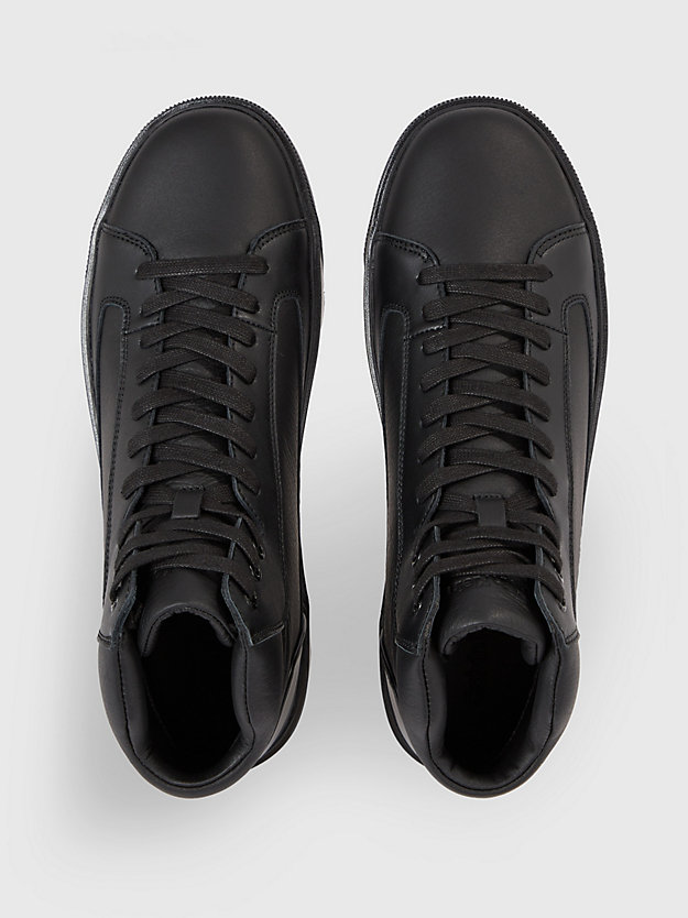 triple black leather high-top trainers for men calvin klein