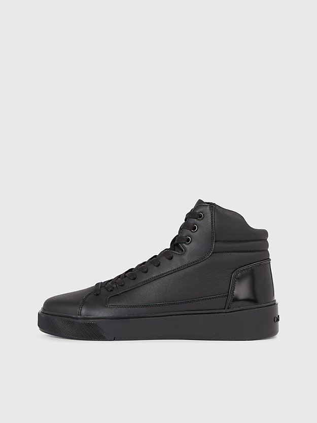 triple black leather high-top trainers for men calvin klein