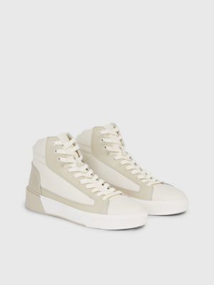 white leather high-top trainers for men calvin klein