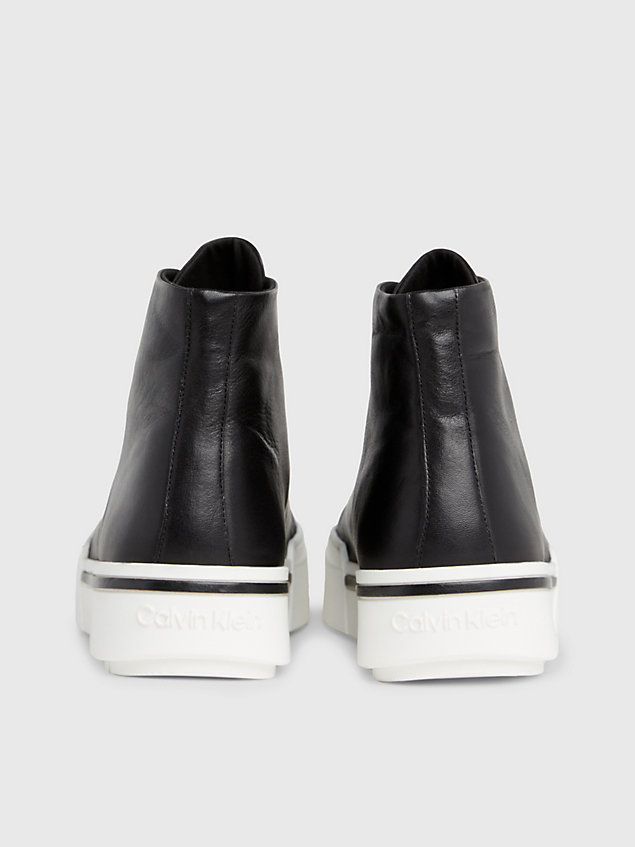 black skórzane buty sportowe za kostkę dla mężczyźni - calvin klein