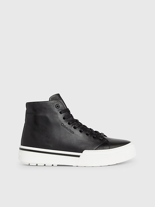 ck black leather high-top trainers for men calvin klein