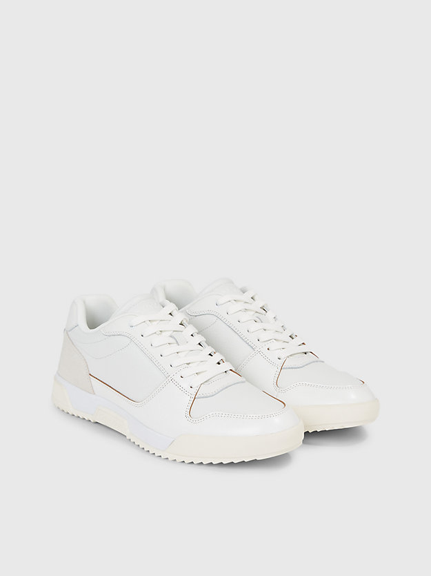 white mix leather trainers for men calvin klein
