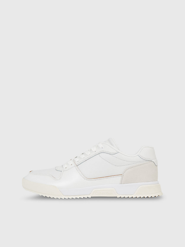 white mix leather trainers for men calvin klein