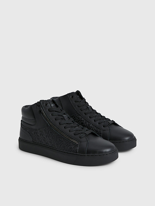 black leather high-top logo trainers for men calvin klein