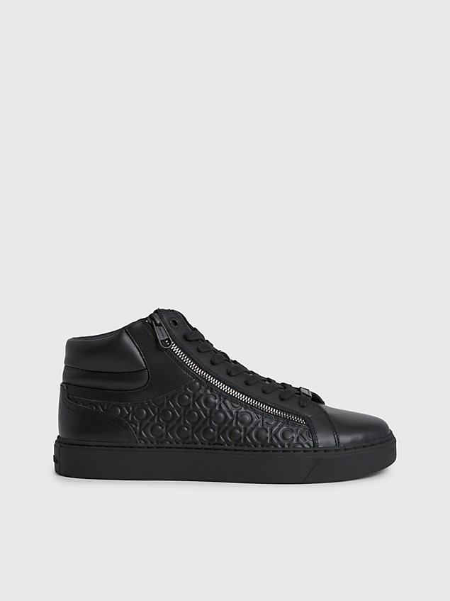 black leather high-top logo trainers for men calvin klein