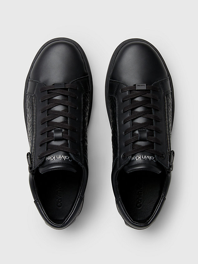 black leder-sneakers mit logo für herren - calvin klein