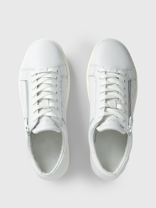 white leder-sneakers mit logo für herren - calvin klein