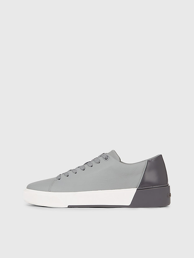 grey mix leather trainers for men calvin klein