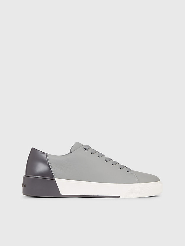 grey mix leather trainers for men calvin klein
