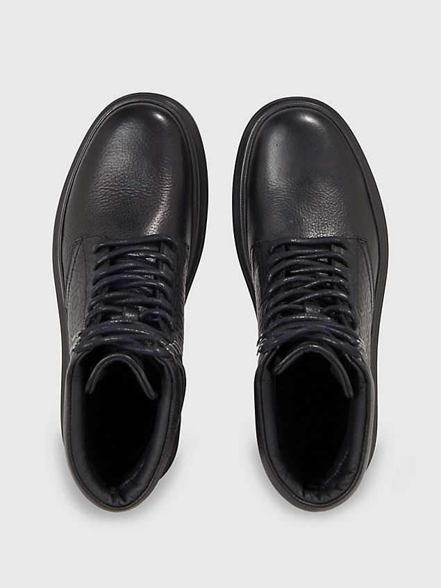 black leather logo boots for men calvin klein