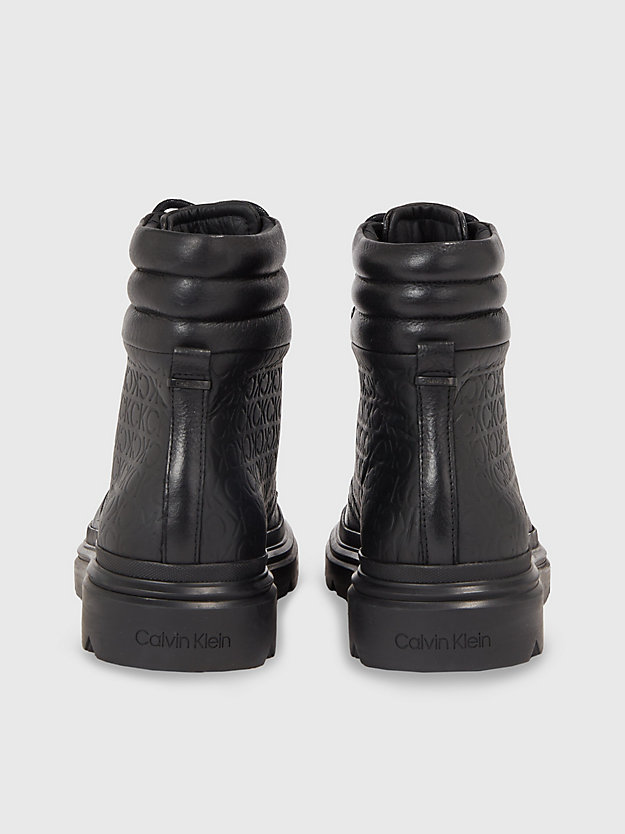 ck black leather logo boots for men calvin klein
