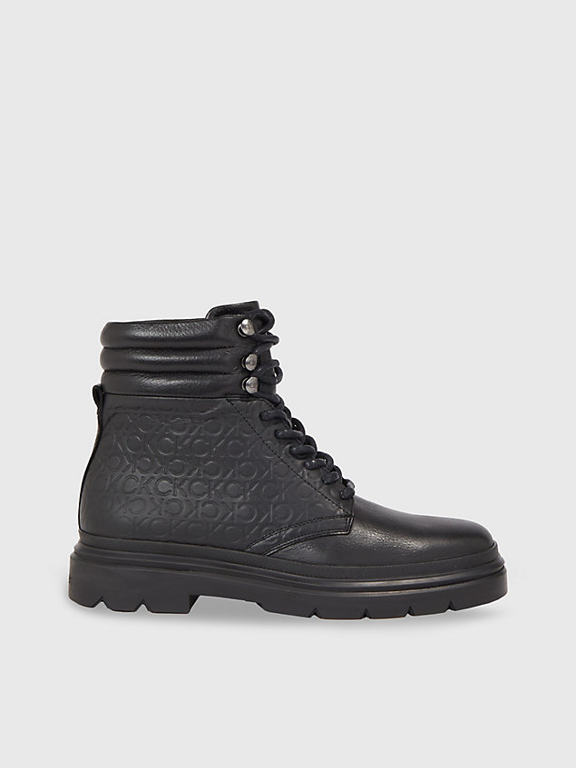 black leather logo boots for men calvin klein