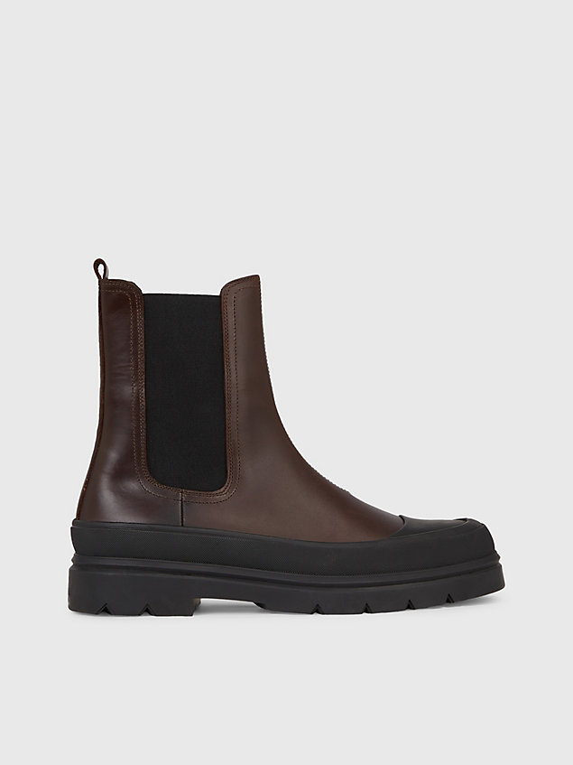 brown leather chelsea boots for men calvin klein