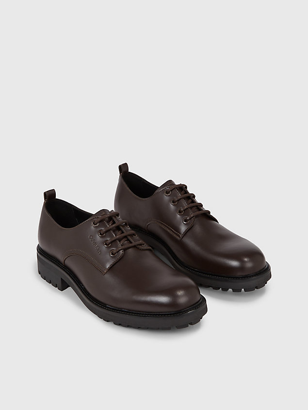 brown skórzane buty sznurowane dla mężczyźni - calvin klein