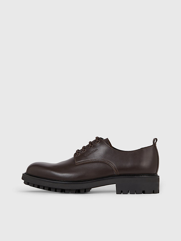 brown leather lace-up shoes for men calvin klein