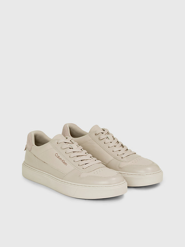 beige leather trainers for men calvin klein