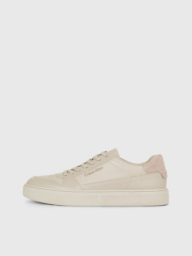 beige leather trainers for men calvin klein