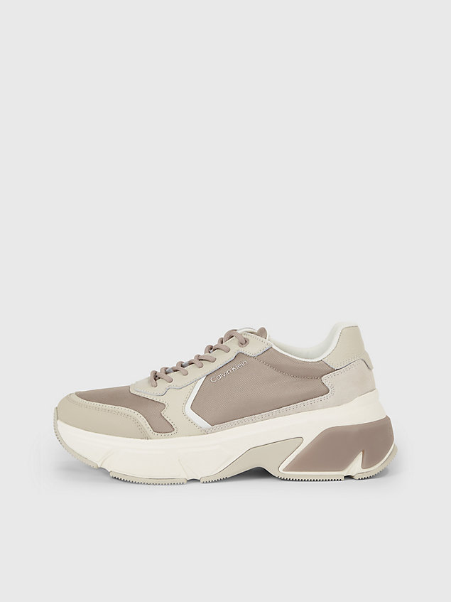 beige leather chunky trainers for men calvin klein