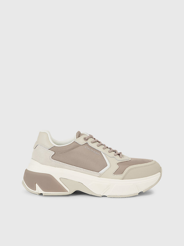 beige leather chunky trainers for men calvin klein