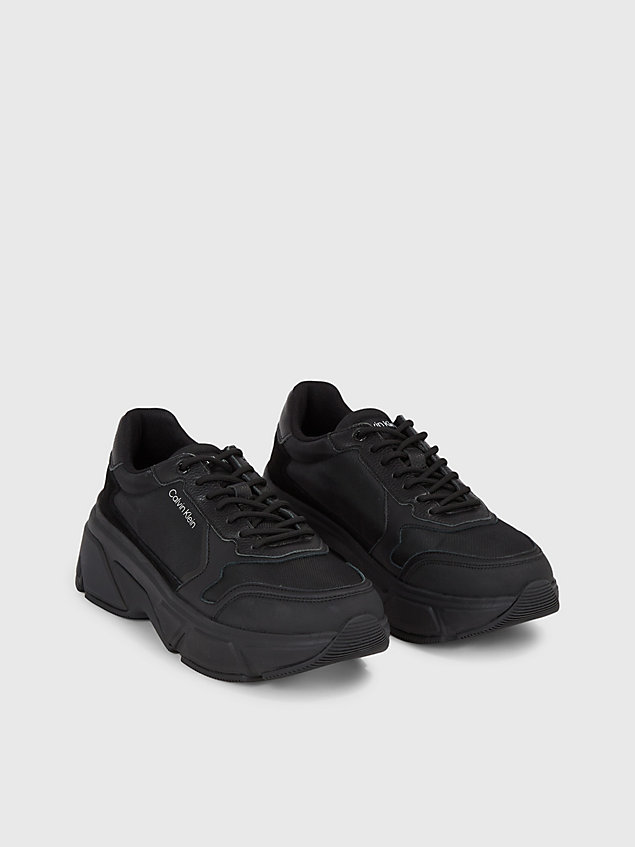 black skórzane buty sportowe na grubej podeszwie dla mężczyźni - calvin klein