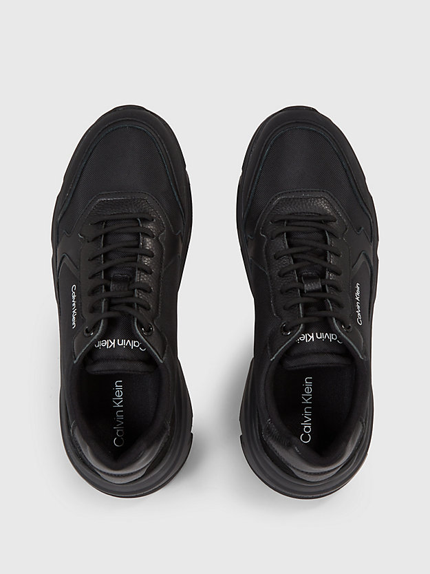triple black leather chunky trainers for men calvin klein