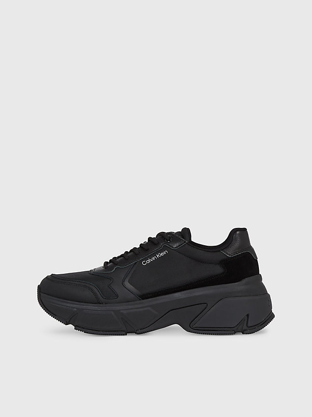 black leather chunky trainers for men calvin klein