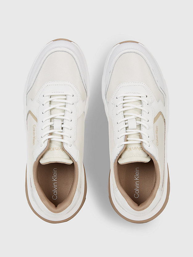white/silver mink leather chunky trainers for men calvin klein