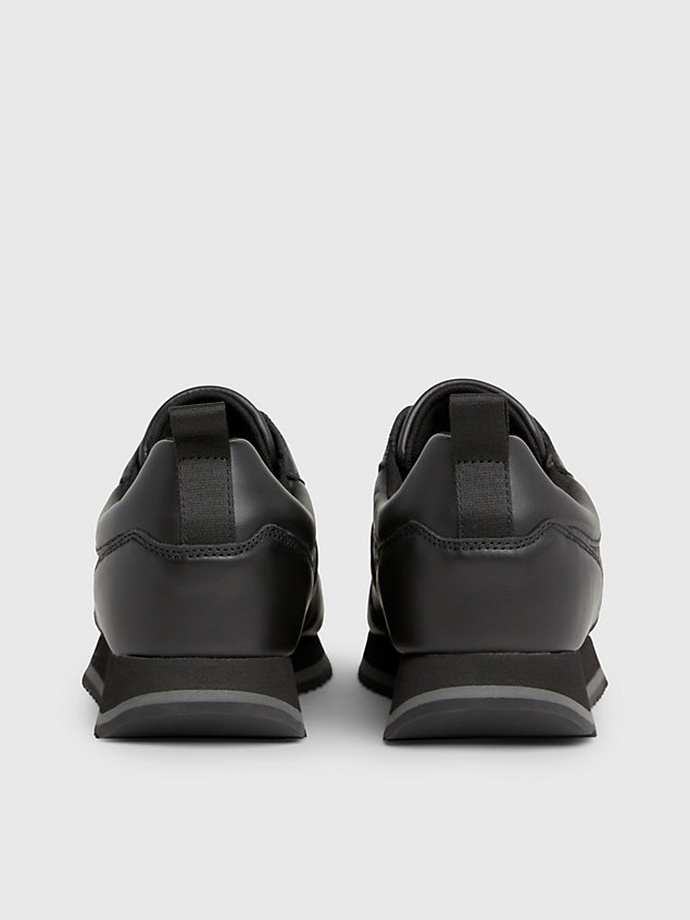 black leather logo trainers for men calvin klein