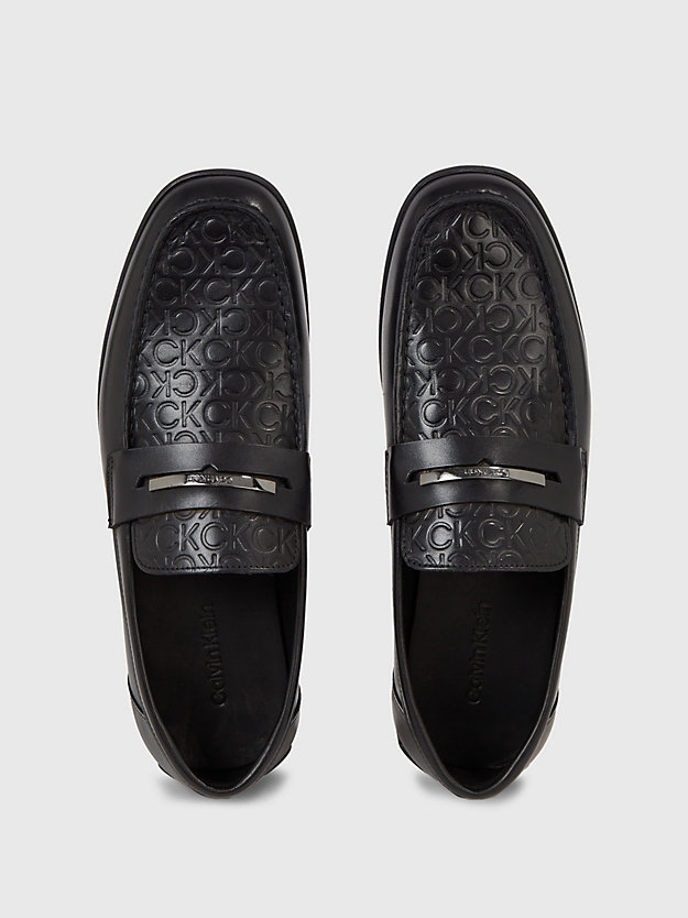 black mono leather loafers for men calvin klein