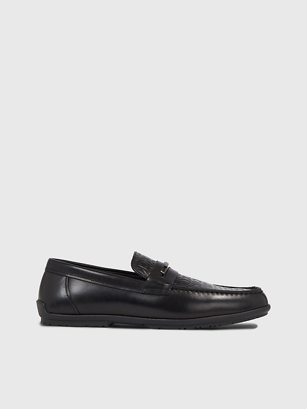 black mono leather loafers for men calvin klein