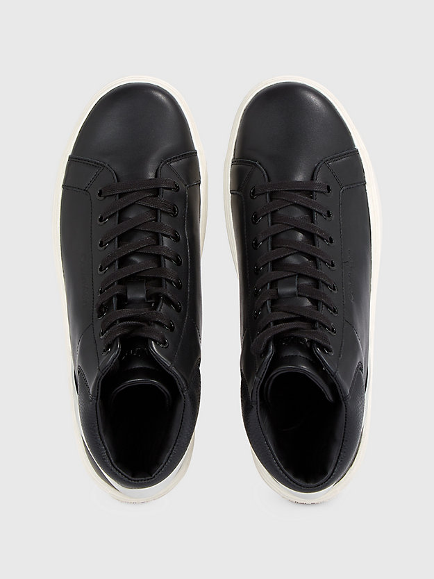 black/white leather high-top trainers for men calvin klein