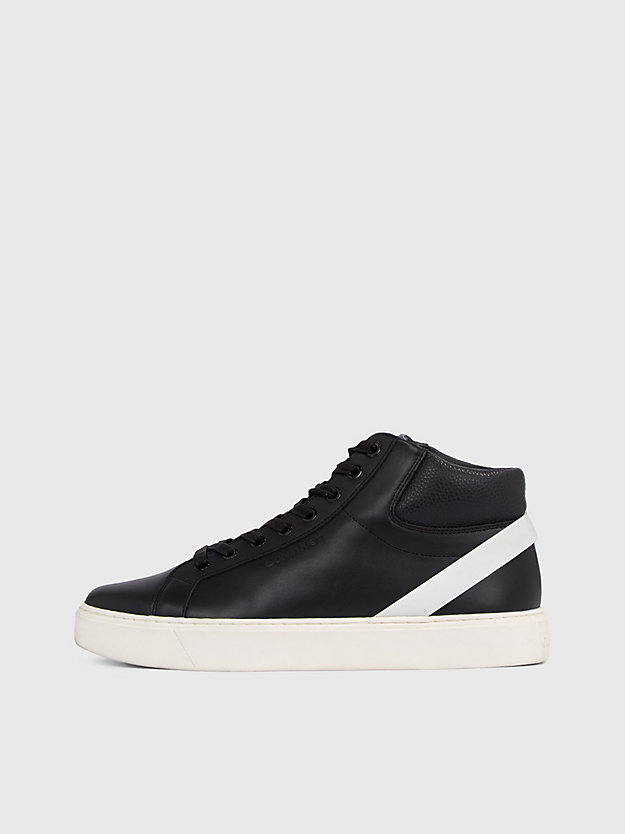 black/white leather high-top trainers for men calvin klein