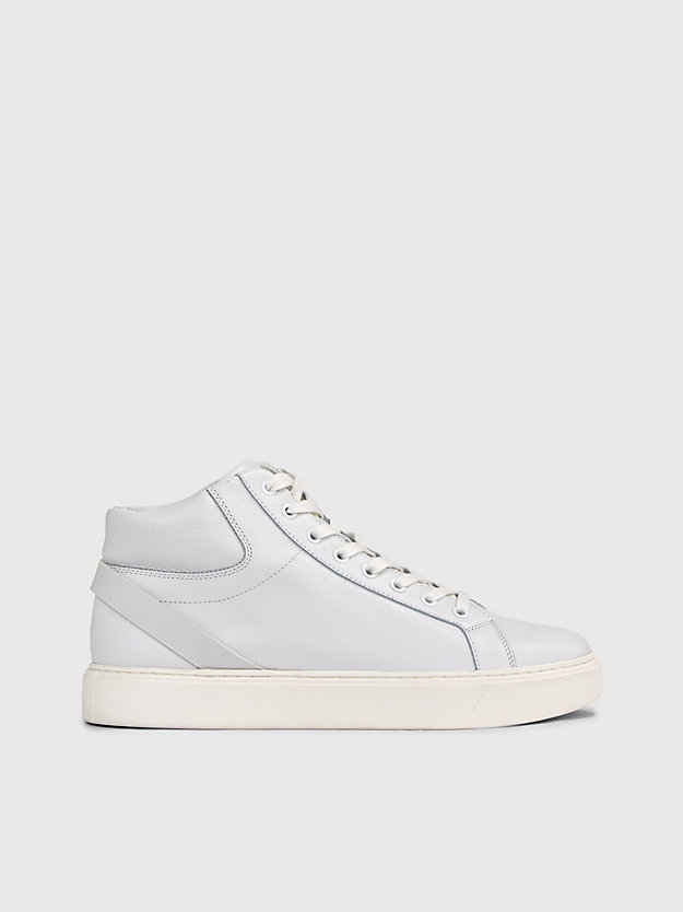 triple white leather high-top trainers for men calvin klein