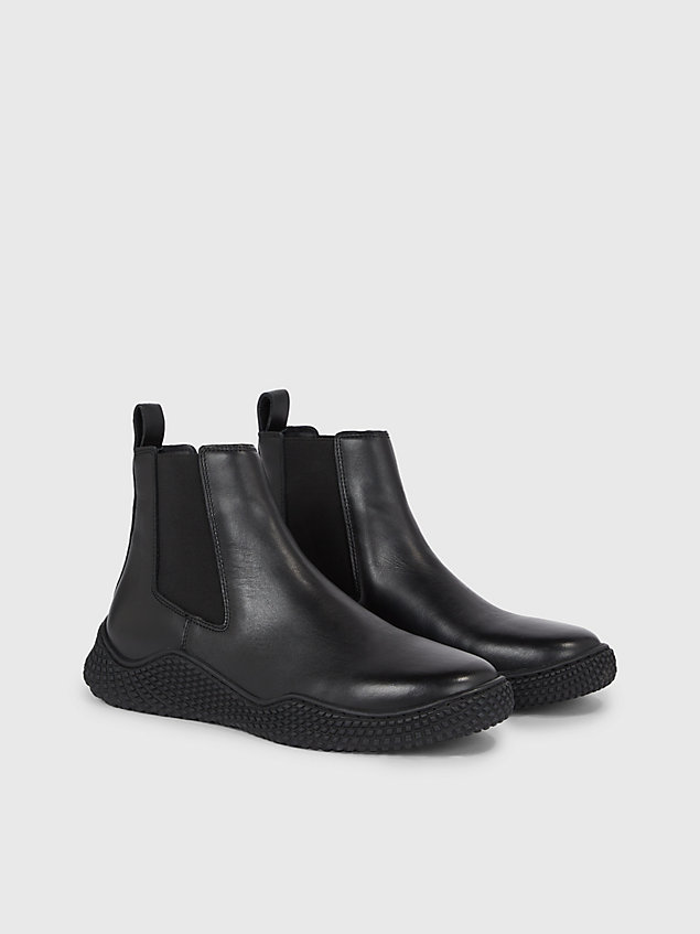 black leather chelsea boots for men calvin klein