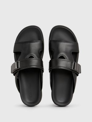 ck black leather sandals for men calvin klein