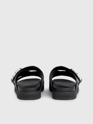 ck black leather sandals for men calvin klein