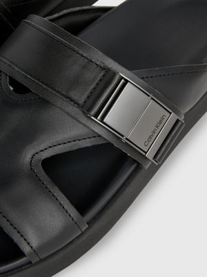 ck black leather sandals for men calvin klein