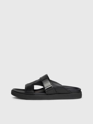 ck black leather sandals for men calvin klein