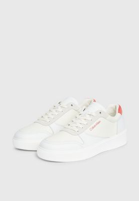 white/marshmallow/baked apple leather trainers for men calvin klein