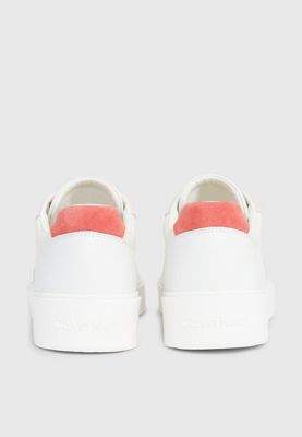 white/marshmallow/baked apple leather trainers for men calvin klein