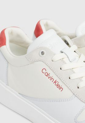 white/marshmallow/baked apple leather trainers for men calvin klein