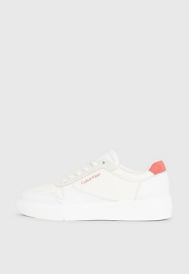 white/marshmallow/baked apple leather trainers for men calvin klein